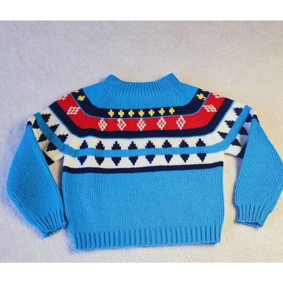 VTG 70S Kids Fair Isle Knit Sweater Blue White Crew neck Sz L 6/7 Little Alumnus - Picture 13 of 14